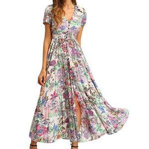 Milumia Women Floral Print Button Up Swing Dress